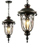 VIANIS Large Outdoor Pendant Light, Vintage Outdoor Chandelier, Farmhouse Waterproof Outdoor Hanging Lights with Seed Glass, Outdoor Ceiling Lights for Porch, House, Garden, Doorway, Anti-Rust