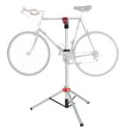 PRO BIKE TOOL Bike Repair Stand - Stable Bike Work Stand for Maintenance - Metal Bike Workstand for Mechanic - Adjustable Bicycle Stand with Handy Bag Ideal for Road and Home Use - Silver and Red