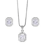 XPNSV Jewelry Luxury Pendant Gift Set for Women, Girls & Her | Pendant with 2 Earrings, Option in 10 Different Color & Design with Gold Silver Princess Cut Round Heart and Oval (Silver, Princess Cut)