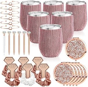 30 Pieces Bridesmaid Proposal Gifts Set of 6 Included Rhinestone Compact Mirror Mini Pocket Makeup Mirror Diamond Champagne Tumbler Bridal Shower Gifts for Bridesmaid Wedding Bachelorette Party