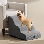 Feandrea 3-Step Dog Stairs, Corduroy Dog Steps for Bed, Sofa, Waterproof Pet Stairs with Anti-Slip Designs, Gentle Slope, Removable Washable Cover, Handle, Slate Grey PPS003GN01