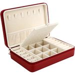 Jewellery Box Organiser, Small Faux Leather Travel Jewelry Case with Zippers, Jewelry Organiser Storage for Rings Earrings Necklace Bracelets, Red