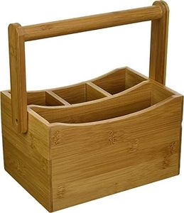 Lipper International 8842 Bamboo Wood Flatware Caddy with Folding Handle, 8-7/8" x 5-1/2" x 9-1/4"