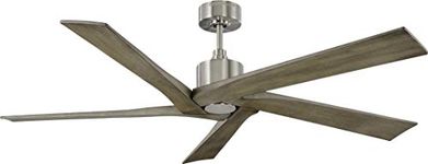 Monte Carlo 5ASPR56BS Aspen 56" Outdoor Ceiling Fan with Remote, 5 Light Grey Weathered Oak Blades, Brushed Steel