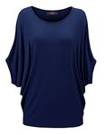 MBJ Womens Scoop Neck Half Sleeve Batwing Dolman Top - Made in USA - Blue -