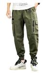 AB CUSTOMS Men Green Flap Pocket Zip Detail Drawstring Waist Cargo Pants