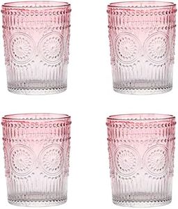 Amzcku Pink Drinking Glasses Set of 4, Vintage Glassware 10 oz- For Cocktails, Mixed Drinks, Whiskey, Beverage, Water, Milk and Juice
