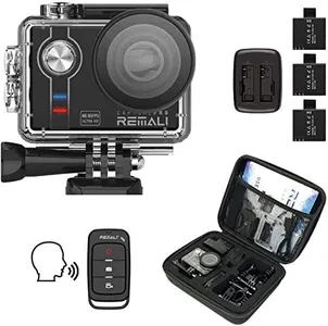 REMALI CapturePro 4K/60fps 20MP Waterproof Sports Action Camera Kit with Carrying Case + 3 Batteries, WiFi, 2" Touch Screen, 8X Zoom, Slow/Fast Motion, Remote/Voice Control, EIS, Distortion Correction