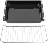 ICQN 42.2 x 37 cm Baking Trays & Grid Set, 4.5 cm Deep Enamelled Grease Pan and Chrome-Plated Oven Rack for Oven & Cooker, Scratch-Resistant & Rustproof, 422 x 370 x 4.5 mm