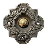Cast Iron Traditional Quatrefoil Shape Doorbell Push Button |10cm x 10cm | Brass Push Button with cast Iron Surround | Vintage Style Door Bell Push