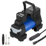 CARTMAN Portable Car Tire Inflator - 12V Dc Air Compressor Pump With Led Light - Compact & Reliable, Blue