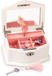 Elle Ballerina Music Jewelry Box with Lock Small Wooden Case White
