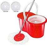 Mop and Bucket Set, Spin Mop for Cleaning Floors with Two Mop Heads, 1 x Mop, 2 x Mop Heads, 1 x Spin Bucket (Red)