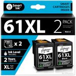 Smart Ink Remanufactured Ink Cartridge Replacement for HP 61XL 61 XL 2 Black Combo Pack to use with HP Envy 4500 5530 Deskjet 1000 1050 1512 1513 2540 2542 2549 3510 3050 3050A 4630 5530