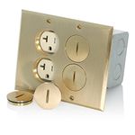 Leviton 35249-TFB 2-Gang Duplex Receptacle Floor Box, Tamper-Resistant, Brass Finish, 15-Amp, 125V