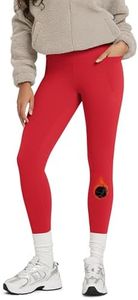 ODODOS Women's Fleece Lined 7/8 Leggings with Pockets Thermal Warm Winter Running Tights - 25" High Waisted Thick Yoga Pants, Red, Large