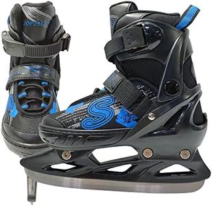 SOFTMAX - Adjustable Ice Skates - Hockey Skates for Boys and Girls - Insulated Kids Ice Skates with 3 Sizes Adjustments with The Push of a Button (BK/BL, Small)