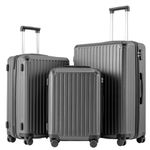 COOLIFE Suitcase Trolley Carry on Hand Cabin Luggage Hard Shell Suitcase Lightweight ABS Material with TSA Lock Telescopic Handle and 4 Dual Spinner Wheels (Grey, 3 Piece Set)