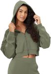 ODODOS Women's Modal Soft Full-Zip Cropped Hoodies with Pockets Long Sleeve Crop Casual Sweatshirts, Dark Sage, Large