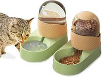 Kathson Automatic Cat Feeder, Automatic Gravity Dog Feeder Set, Pet Automatic Waterer Feederer, Cat Food Dispensers Set 2L for Small Pets, Puppy, Kitten(Green-Orange)