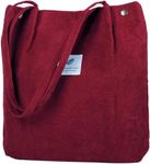 Street27 Korean Canvas Corduroy Tote Bag Casual Work Shoulder Handbags, Multi-Purpose Bag, Sturdy Canvas Bag With Large Capacity, Shopping Bag For Office, College & Daily Use (Wine Red, Womens)