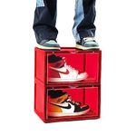 SNEAKARE Plastic Shoe Storage Organizer, Set Of 2 Red Heavy-Duty Sneaker Box, Stackable Storage Box With Magnetic Closure, Easy Installation Foldable Multipurpose Storage Box, Fits Size Uk14