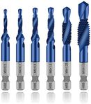 6 Packs Combination Drill & Taps Bit Set, Screw Tapping in 6 Sizes Metric Thread M3 M4 M5 M6 M8 M10 with Nano Blue Coating， Hex Shank