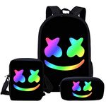 Marshmallow School Backpack 3Pcs for Kids Pencil case，Shoulder Bags，Youth DJ Music Bag Fashion Practical Book Bag Suitable for Teenagers and Students (color1)