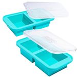 Souper Cubes 500mL (2 Cup) Silicone Freezer Molds with Lid - Silicone Molds for Freezing Soup, Broths, Leftovers and More, Soup Freezer Containers - Aqua – 2-Pack