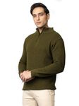 TYSORT Men High Neck Zipper Full Sleeve Waffle Knitted Winter Sweater,Waffle Knit Sweater for Men Olive