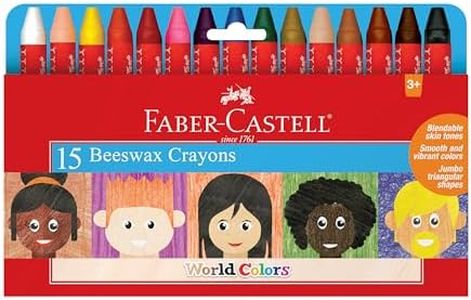 Faber-Castell World Colors Beeswax Crayons - 15 Count, 9 Traditional and 6 Skin Color Crayons - Multicultural Crayons for Kids