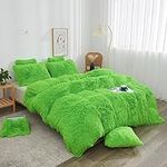 XeGe Plush Faux Fur Duvet Cover Twin Size, Luxury Shaggy Fluffy Lime Green Comforter Cover 1 PC, Soft Furry Fuzzy Velvet Bedding with Zipper Closure for Bedroom (Queen, Lime Green)