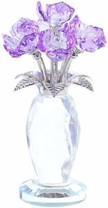 Crystal Purple Rose Bouquet Figurines Gifts for Women Romantic Flowers Ornament for Home Decor Anniversary Birthday Valentine's Day Presents for Girlfriend Wife Partner