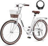 VIRIBUS Womens Bike, 7 Speed Beach Cruiser Bike for Women, Step Through Bicycle 26" with Basket and Rack for City Commuter, Bicycle for Female Ladies Seniors 330 lb.