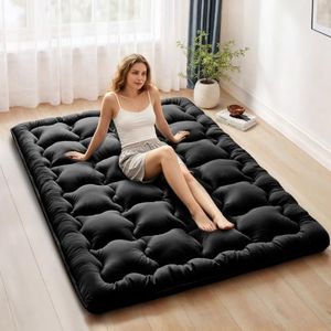 FARINA Black Queen Size Shredded Memory Foam Japanese Floor Mattress Futon