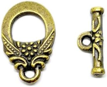 10 Sets of Antique Bronze Oriental Flower Toggle Clasps ~Jewelry Making~