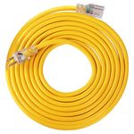 Ultra Explorer 50 FT Lighted End Outdoor Extension Cord - 12/3 Heavy Duty Extension Cord Yellow, 3 Prong Grounded Plug for Safety, SJTW, 15 AMP - Great for Garden and Major Appliance