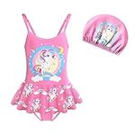 LQSZ Girls Swimsuit One Piece Bathing Suit Unicorn Sleeveless Beach Bikini Swimwear with Kids Swim Cap 2-10Ys