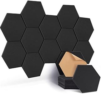 JAMELO 12 Pcs Self-Adhesive Acoustic Absorption Panels, High Density 12" X 10" X 0.4" Soundproof Acoustic Panel, Hexagon Sound Absorbing Panels for Recording Studio & Home & Offices (Black)
