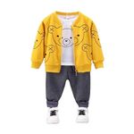 Bold N Elegant Fun Cartoon Bear Kids T-shirt with Jacket & Jogger Pants 3 piece Winter Clothing Set for Infant Toddler Baby Boys Girls (Yellow, 2-3 Years)