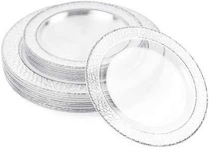 MATANA 40 Clear Plastic Party Plates with Hammered Silver Rim, 20 Dinner Plates 10" Inch + 20 Salad Dessert Appetizer Plates 7.5" Inch, Heavy Duty, Reusable for Christmas Parties, Wedding & Events