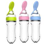 SUPVOX Baby Eating Supplies 3Pcs Silicone Squeeze Feeding Bottle with Dispensing Spoon Newborn Tableware Tools for Baby Infant Feeder (, Green, Blue) Babys Toys