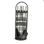 Mind Reader COOLFIRE4-SIL 4 Piece Stand Alone Fire Place Set, Steel Construction, Includes Stand, Brush, Shovel/Scooper, Poker, Tongs Black