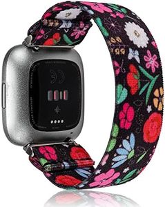 TOYOUTHS Elastic Band Compatible with Fitbit Versa/Versa 2 Scrunchie Bands Fabric Nylon Sport Stretchy Strap Fashion Versa Lite Special Edition Wristband Women Men (Black Colorful Floral, Small)