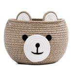 Goodpick Rope Storage Basket for Nursery, Bear Gift Basket for Kids, Empty Baby Shower Basket with Handles, Small Cute Animal Basket, Light Brown, 10.5" D x 8.5" H