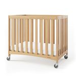 Foundations Travel Sleeper Compact Wooden Folding Crib, Portable Baby Crib with 2” InfaPure Foam Crib Mattress and Commercial Grade Casters, Hotel Crib (Natural)