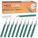 Medicure Disposable Scalpels| #10 Sharp Stainless Steel Blades | Pack of 10 | Sterile Individual Pouches | for Dermaplaining, Podiatry, Crafts & More (#10 Green Handle)