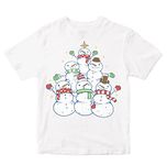 Heybroh Kids T-Shirt Snowman Christmas Tree 100% Cotton Boy's Girl's Regular Fit Unisex T-Shirt (White; 13-14 Years)