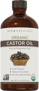 Viva Naturals Organic Castor Oil, Cold-Pressed, 16 fl oz – For Face, Hair, Eyelashes, USDA Organic, Non-GMO - Glass Bottle