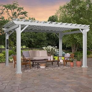 Backyard Discovery Hawthorne 14' x 10' Traditional Galvanized Steel Pergola Kit with Shade Sail Canopy, Powder-Coated Finish, All-Season Durability, High-Wind Rating for Outdoor Patio, Deck, Garden